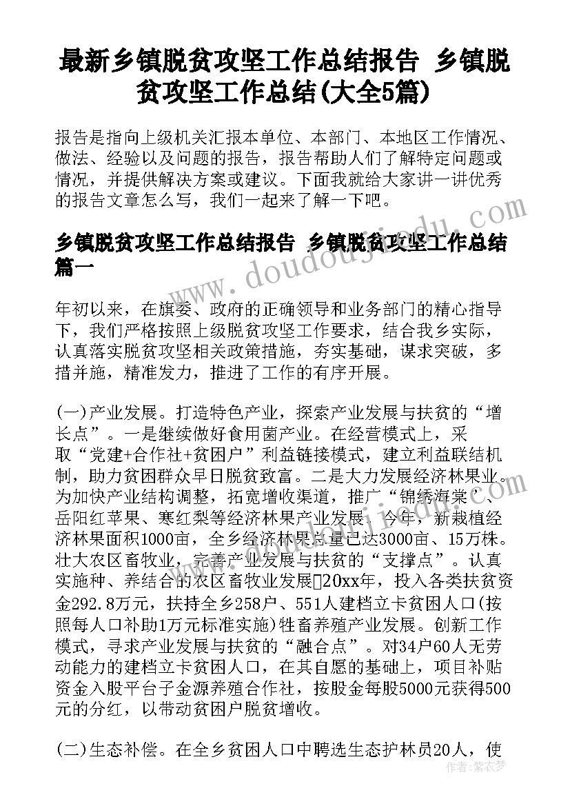 最新乡镇脱贫攻坚工作总结报告 乡镇脱贫攻坚工作总结(大全5篇)