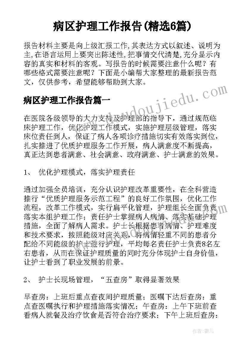 病区护理工作报告(精选6篇)