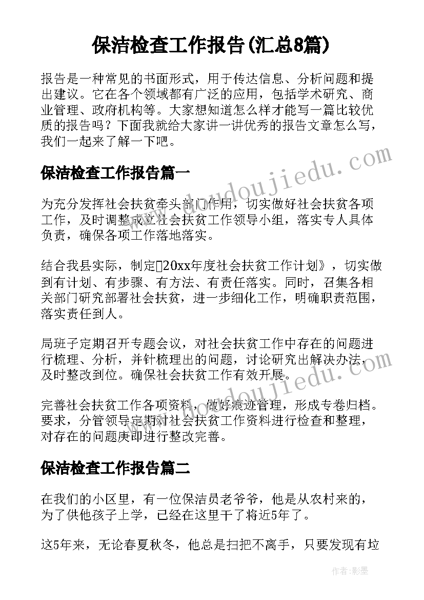 保洁检查工作报告(汇总8篇)