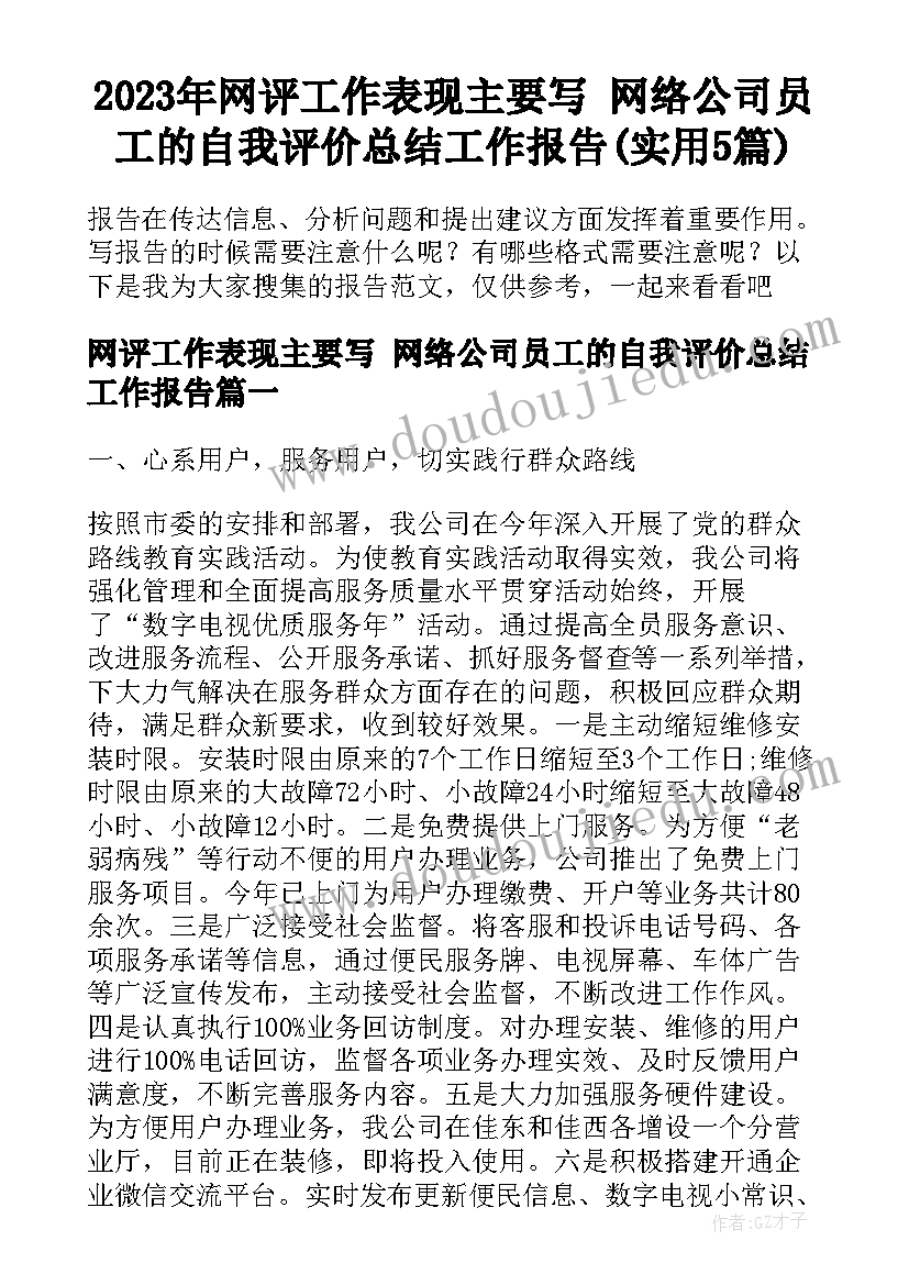 2023年网评工作表现主要写 网络公司员工的自我评价总结工作报告(实用5篇)