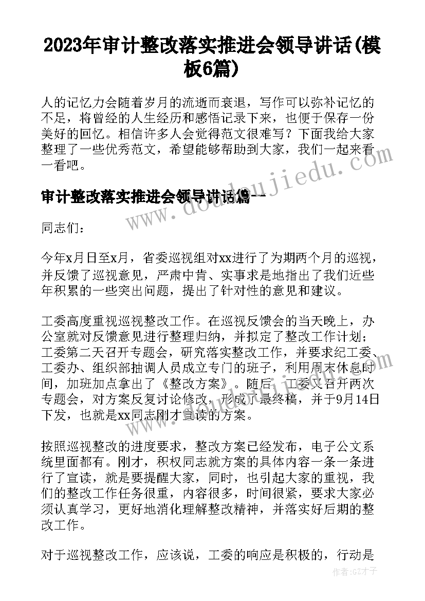 2023年审计整改落实推进会领导讲话(模板6篇)