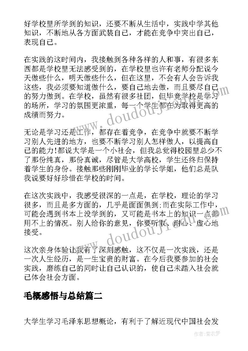 2023年毛概感悟与总结 大学毛概社会实践思想总结个人(模板6篇)