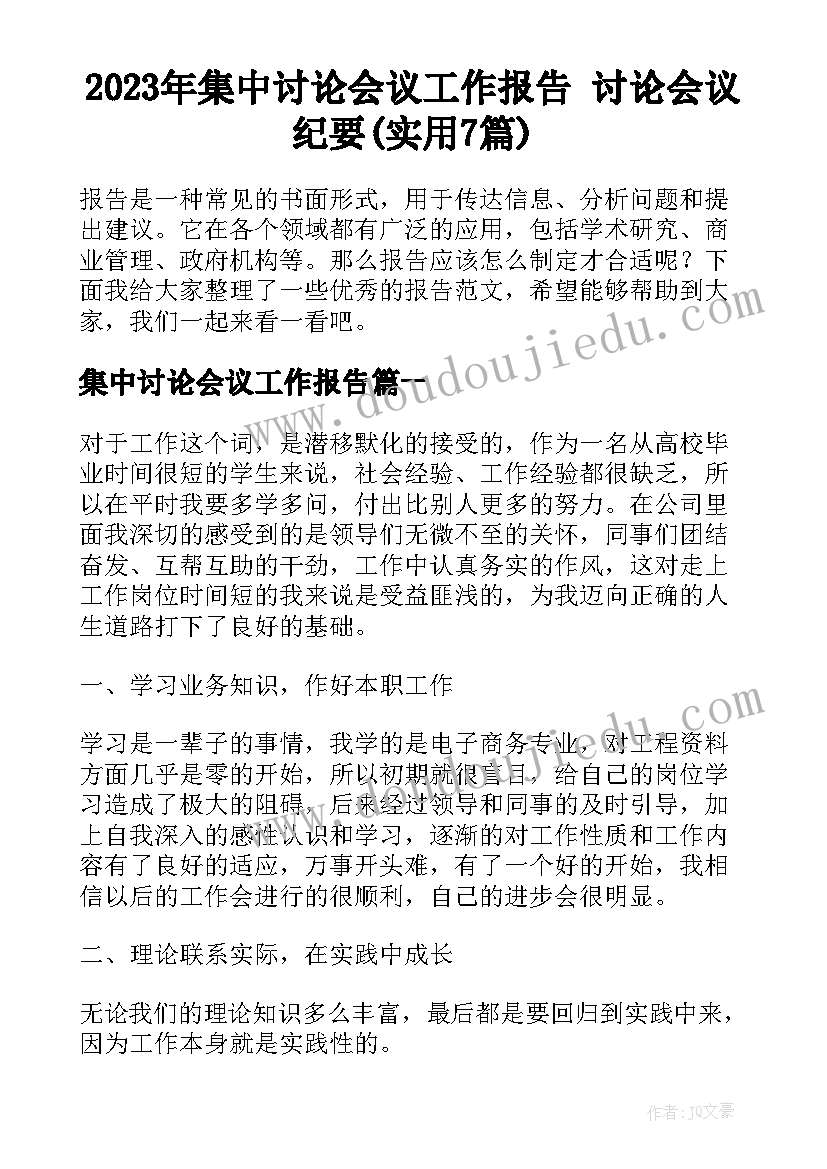 2023年集中讨论会议工作报告 讨论会议纪要(实用7篇)