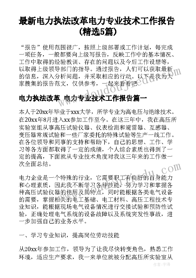 最新电力执法改革 电力专业技术工作报告(精选5篇)