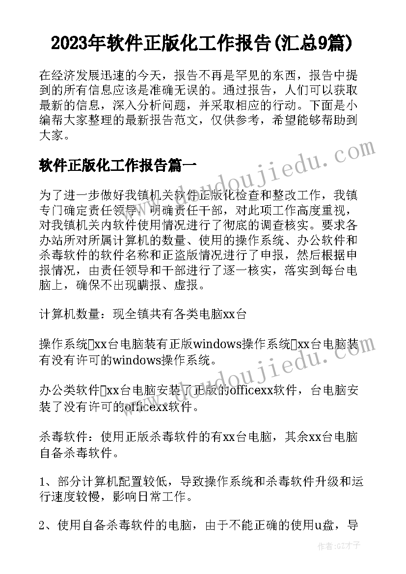 2023年软件正版化工作报告(汇总9篇)