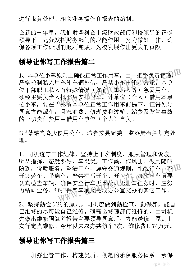 领导让你写工作报告 领导工作计划报告(优质5篇)