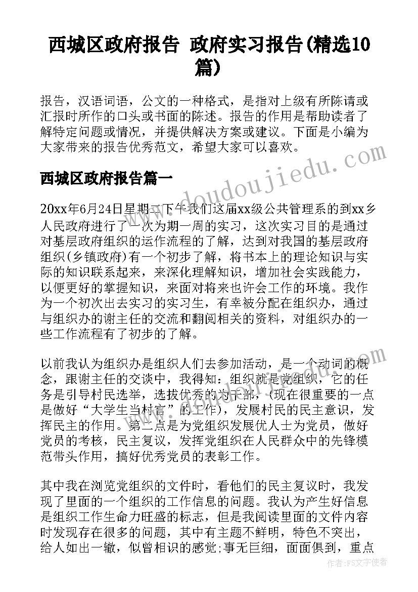 西城区政府报告 政府实习报告(精选10篇)