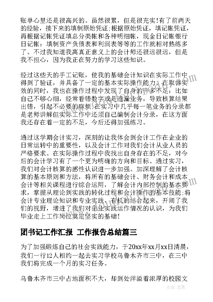 团书记工作汇报 工作报告总结(优质8篇)