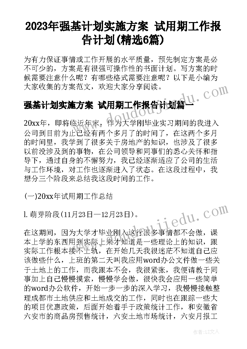 2023年强基计划实施方案 试用期工作报告计划(精选6篇)