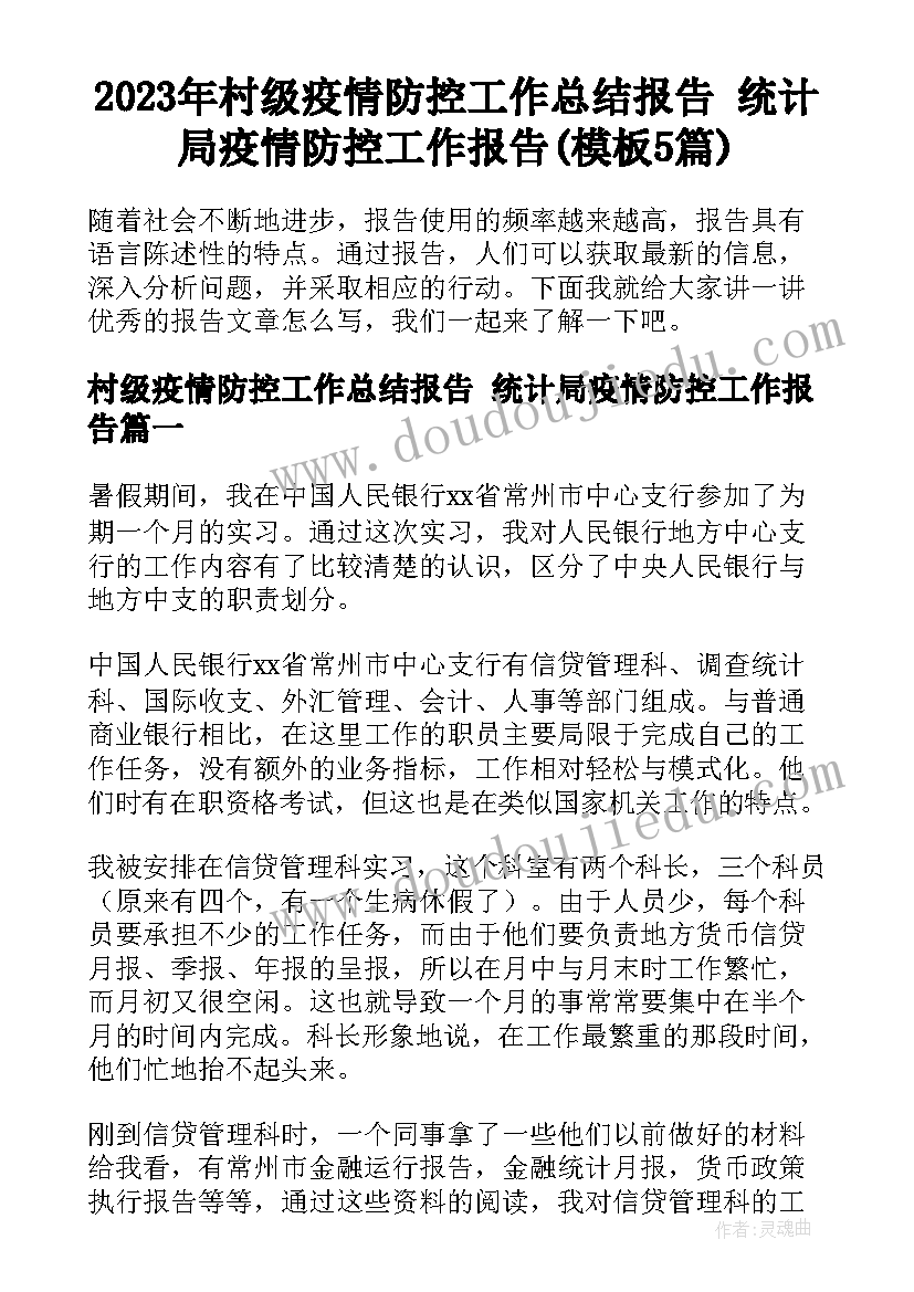 2023年村级疫情防控工作总结报告 统计局疫情防控工作报告(模板5篇)