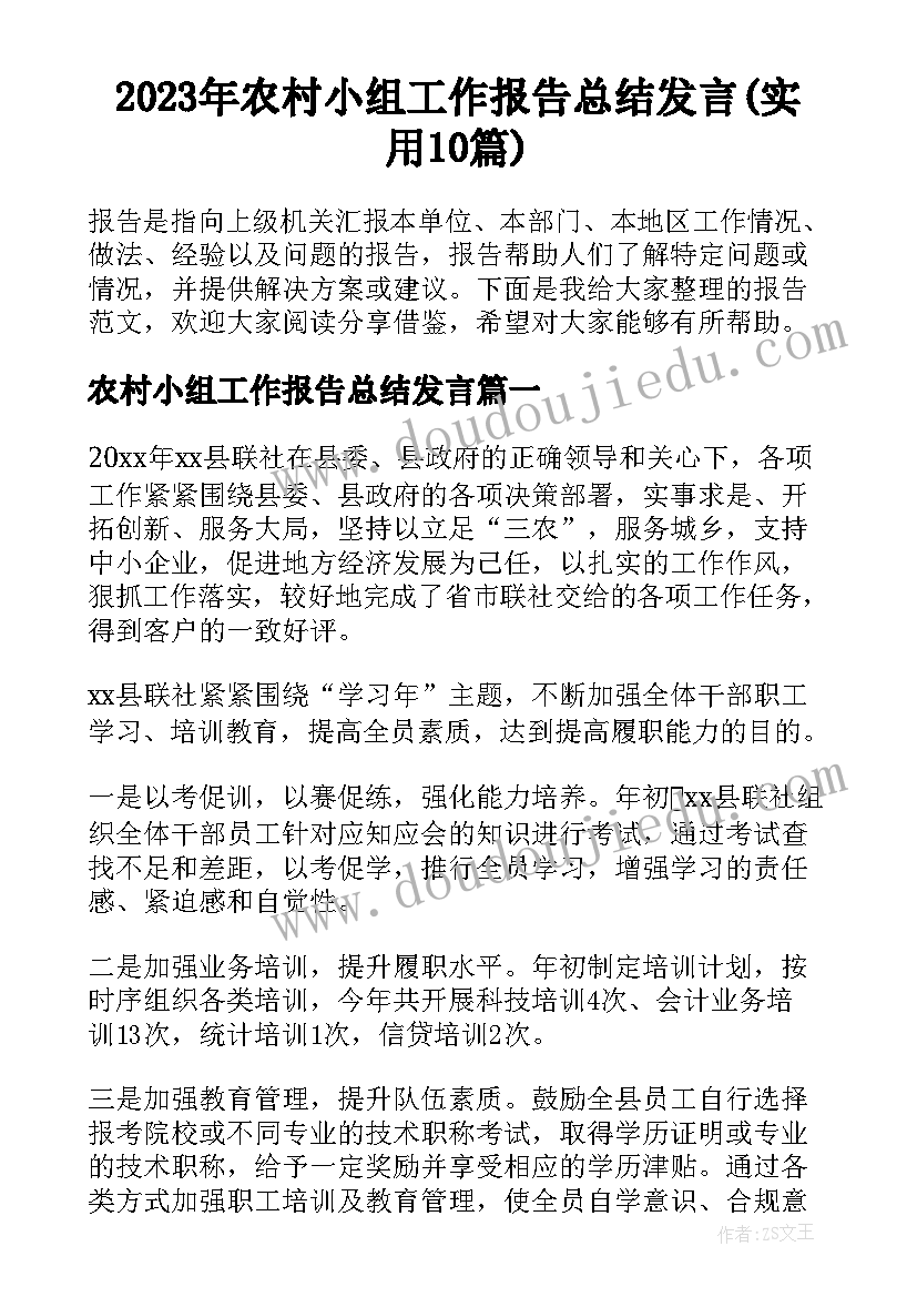 2023年农村小组工作报告总结发言(实用10篇)