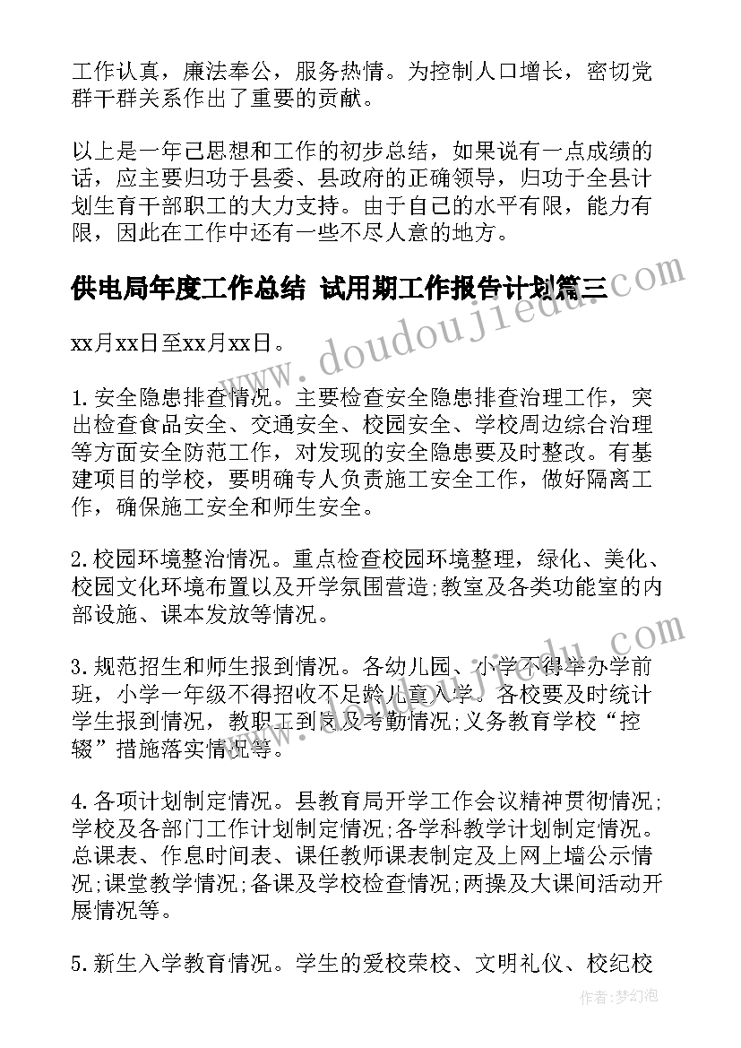 供电局年度工作总结 试用期工作报告计划(模板8篇)