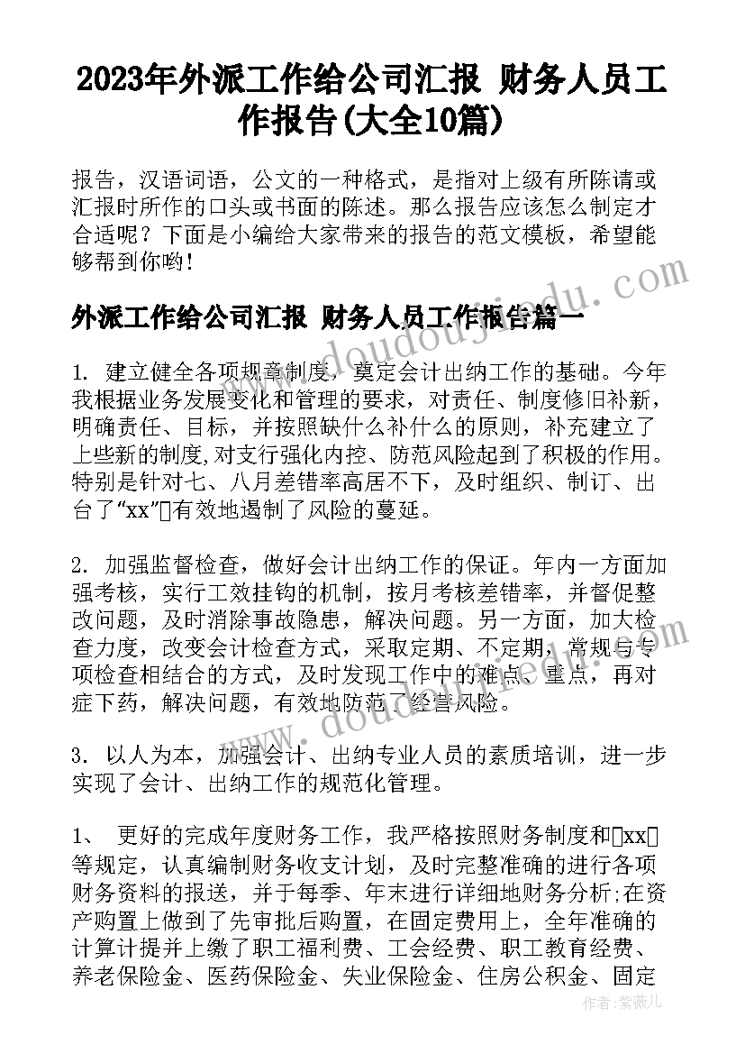 2023年外派工作给公司汇报 财务人员工作报告(大全10篇)