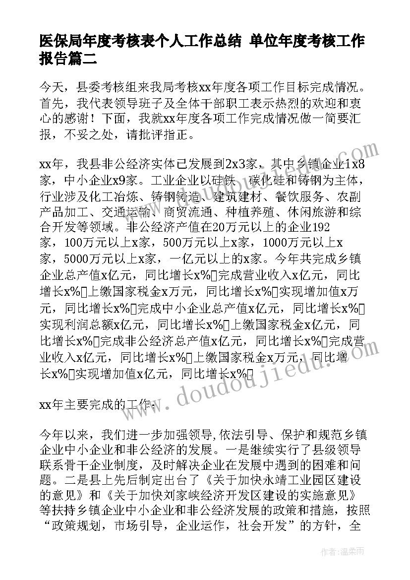 最新医保局年度考核表个人工作总结 单位年度考核工作报告(精选6篇)