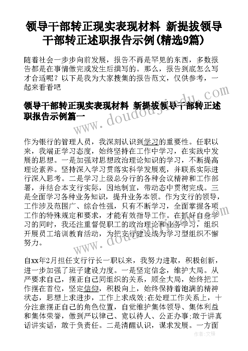 领导干部转正现实表现材料 新提拔领导干部转正述职报告示例(精选9篇)