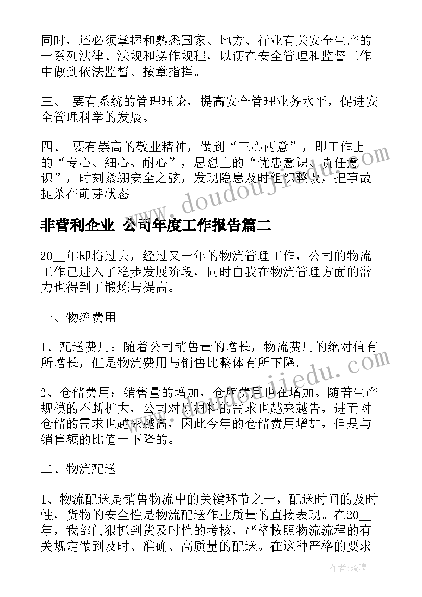 最新非营利企业 公司年度工作报告(优秀6篇)