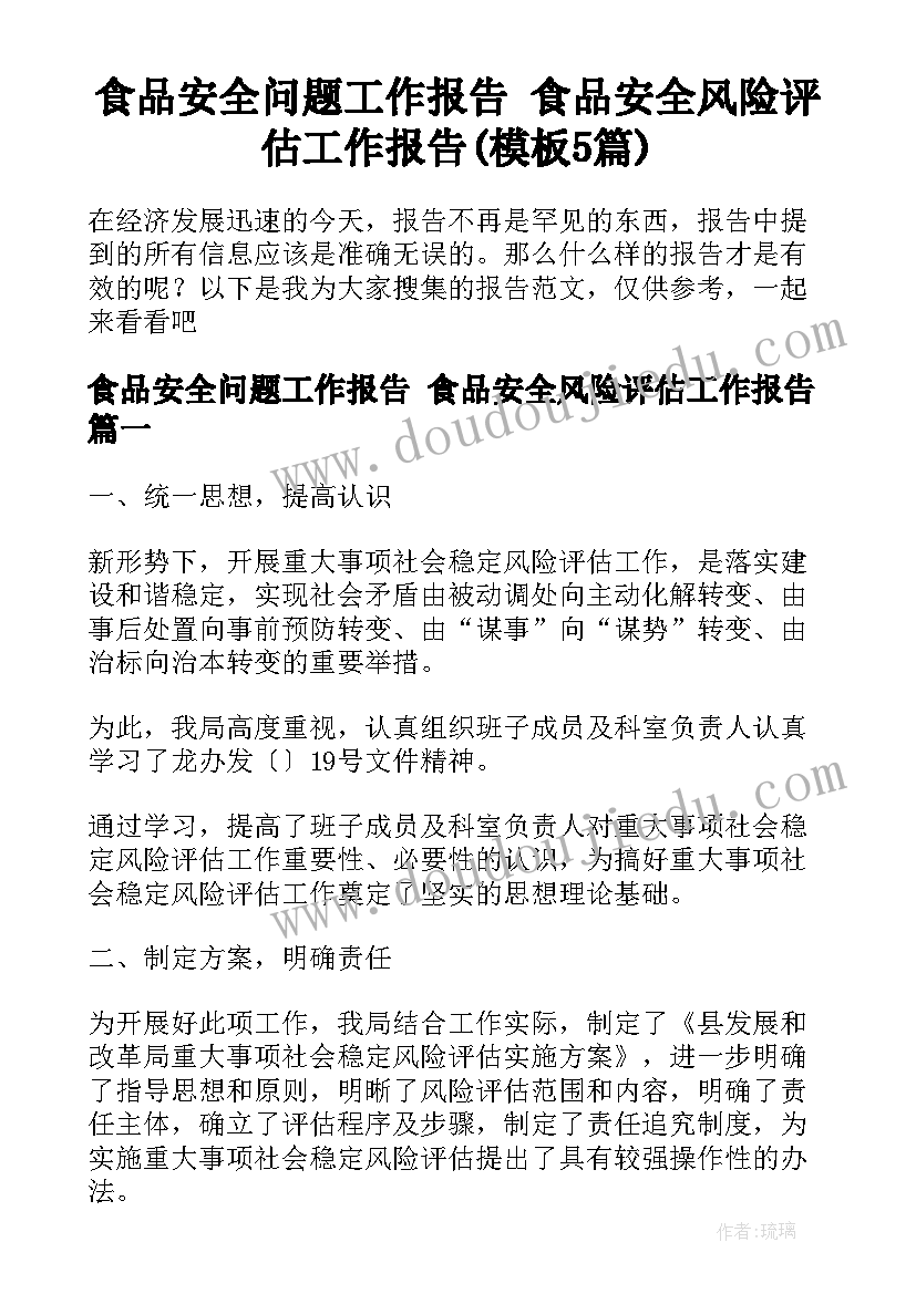 食品安全问题工作报告 食品安全风险评估工作报告(模板5篇)