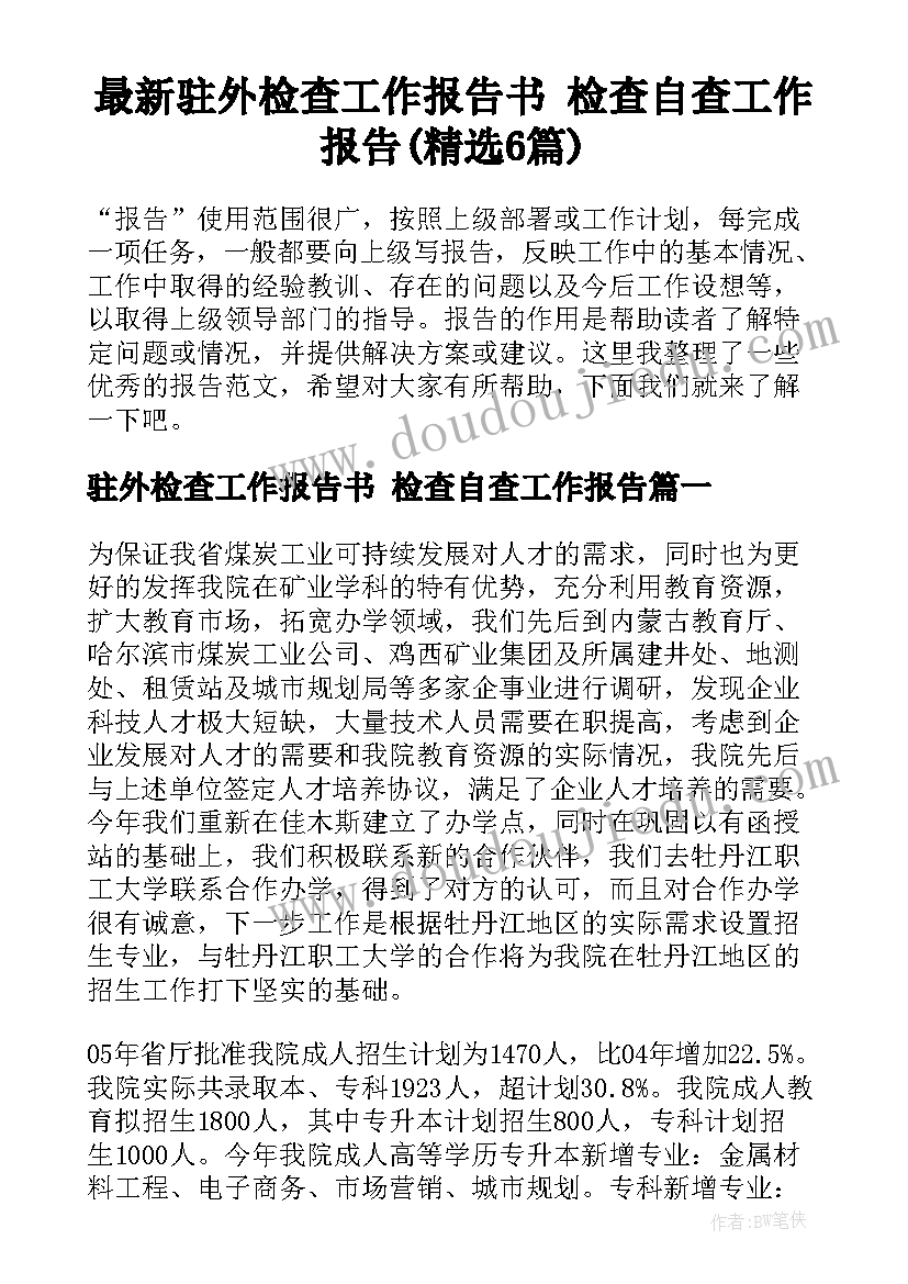 最新驻外检查工作报告书 检查自查工作报告(精选6篇)