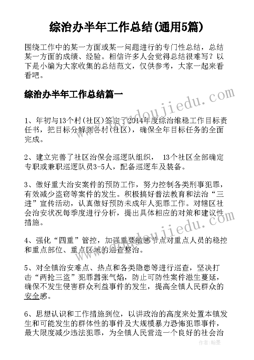 综治办半年工作总结(通用5篇)