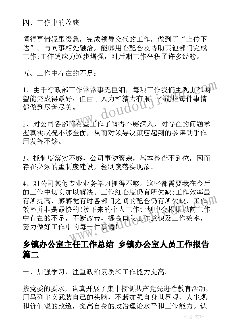 2023年乡镇办公室主任工作总结 乡镇办公室人员工作报告(优质5篇)