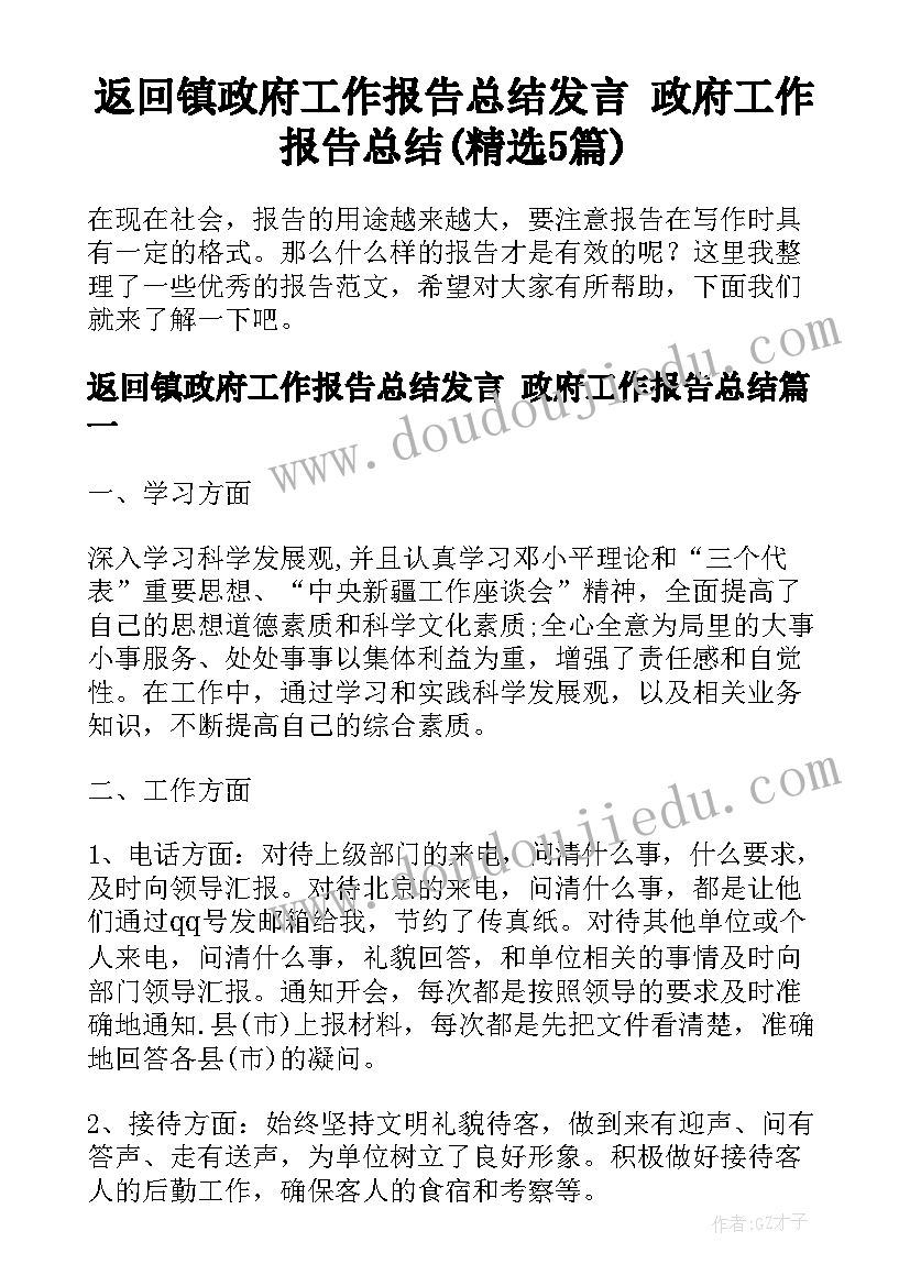 返回镇政府工作报告总结发言 政府工作报告总结(精选5篇)