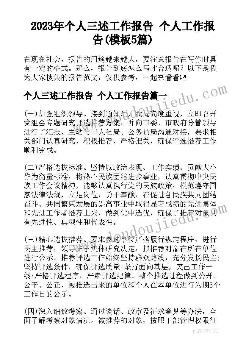 2023年个人三述工作报告 个人工作报告(模板5篇)