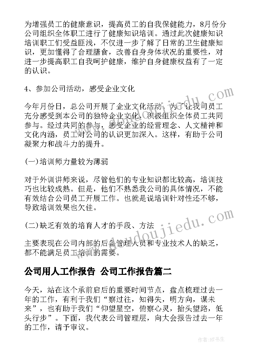 2023年公司用人工作报告 公司工作报告(优秀7篇)