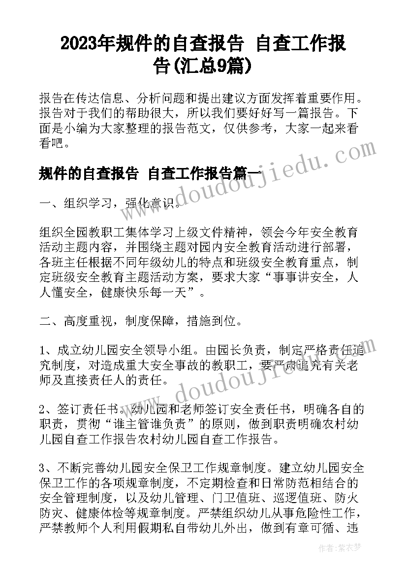 2023年规件的自查报告 自查工作报告(汇总9篇)