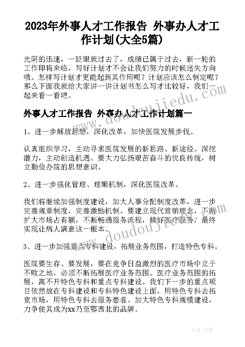 2023年外事人才工作报告 外事办人才工作计划(大全5篇)