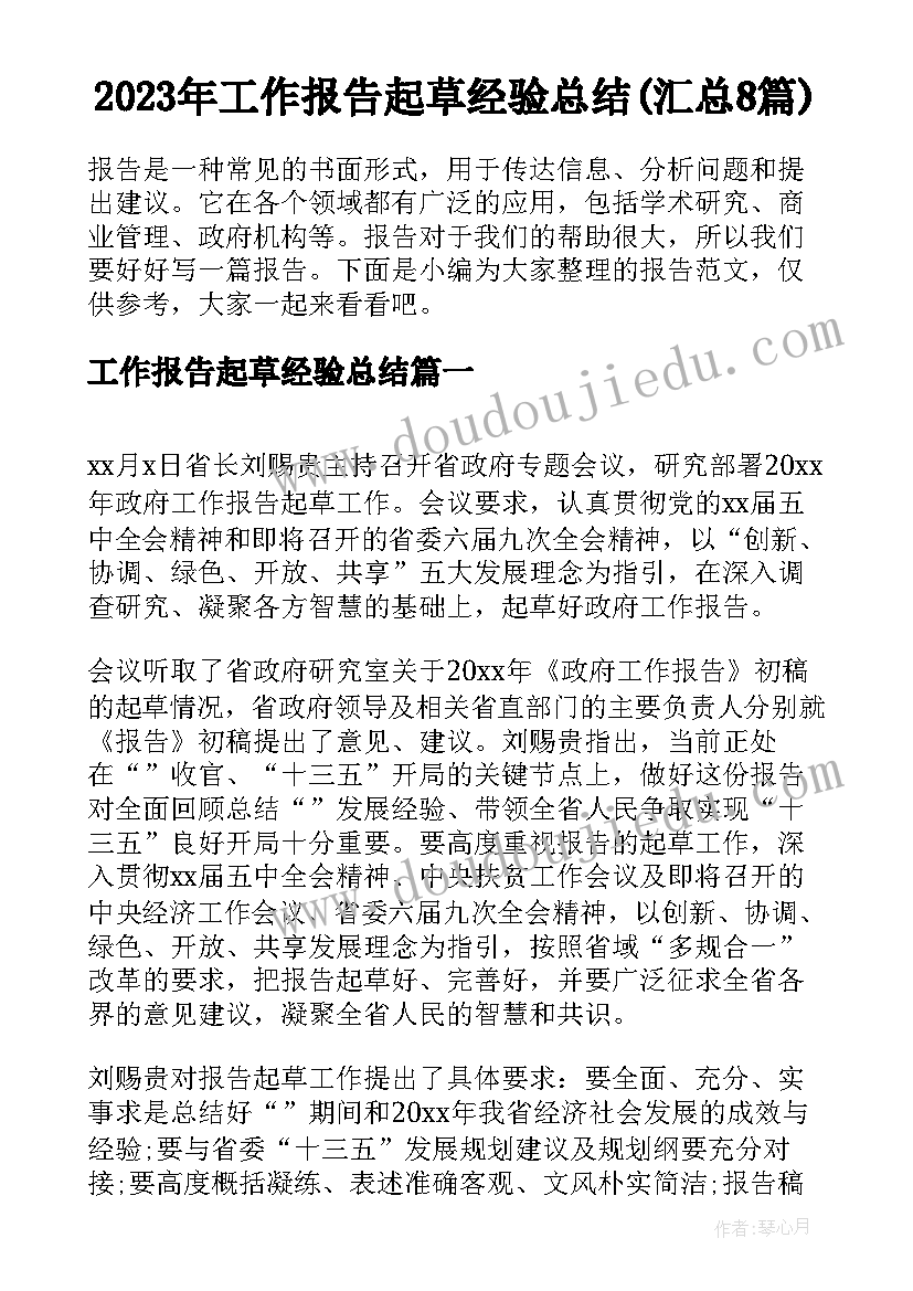 2023年工作报告起草经验总结(汇总8篇)