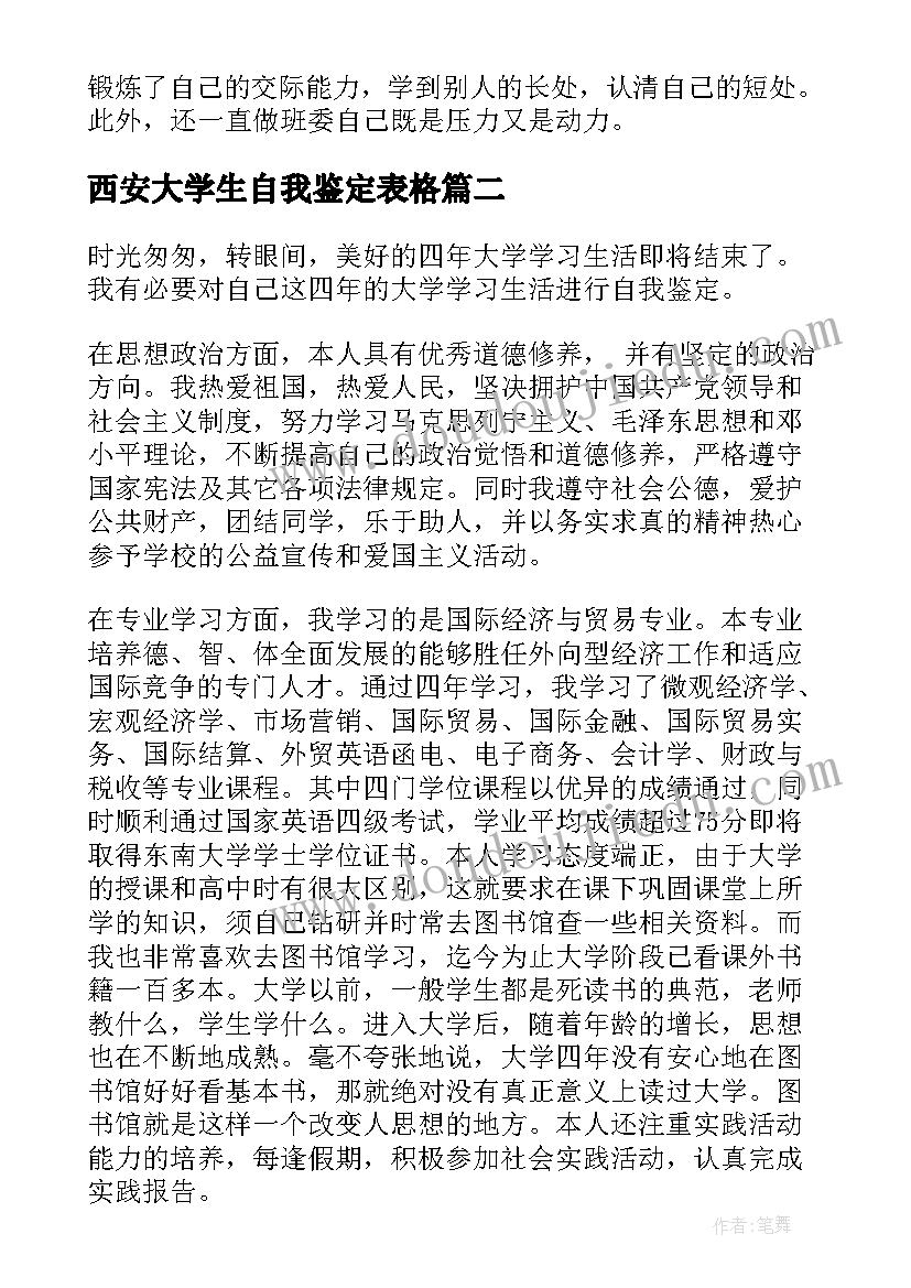 2023年西安大学生自我鉴定表格 大学生毕业自我鉴定表格填写(实用5篇)