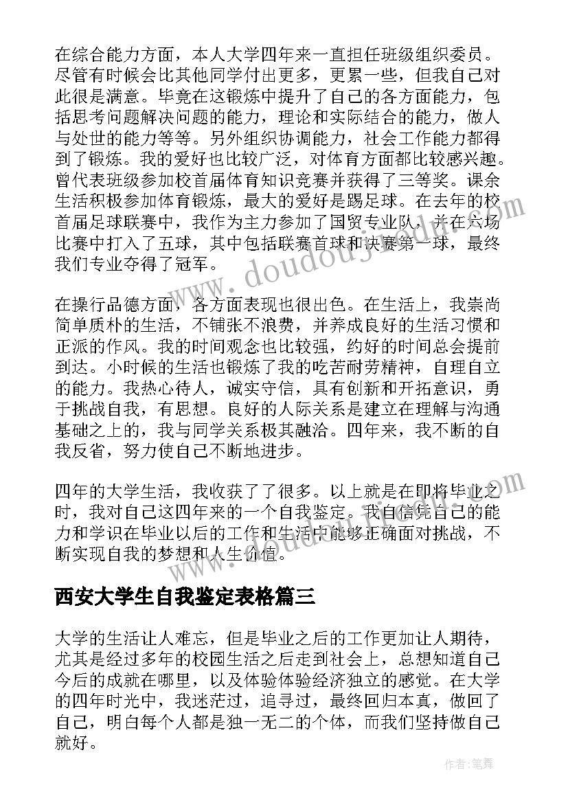 2023年西安大学生自我鉴定表格 大学生毕业自我鉴定表格填写(实用5篇)