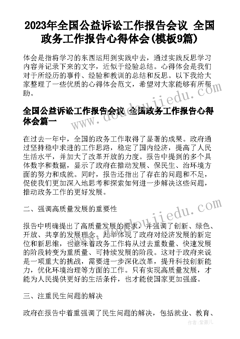 2023年全国公益诉讼工作报告会议 全国政务工作报告心得体会(模板9篇)