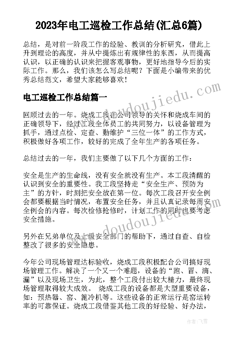 2023年电工巡检工作总结(汇总6篇)