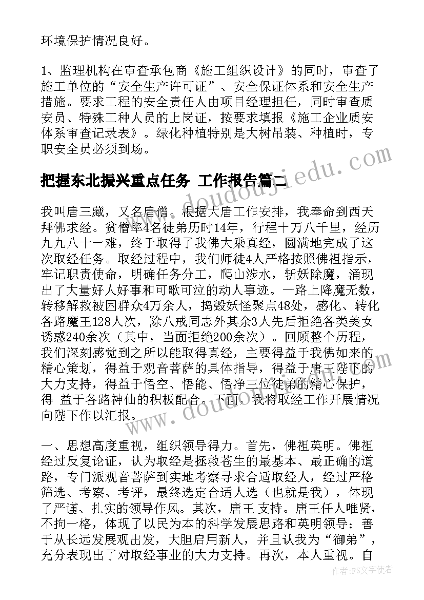 最新把握东北振兴重点任务 工作报告(汇总9篇)