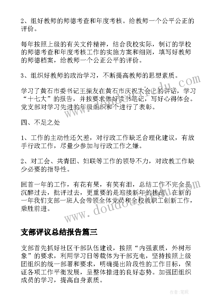 支部评议总结报告(精选6篇)