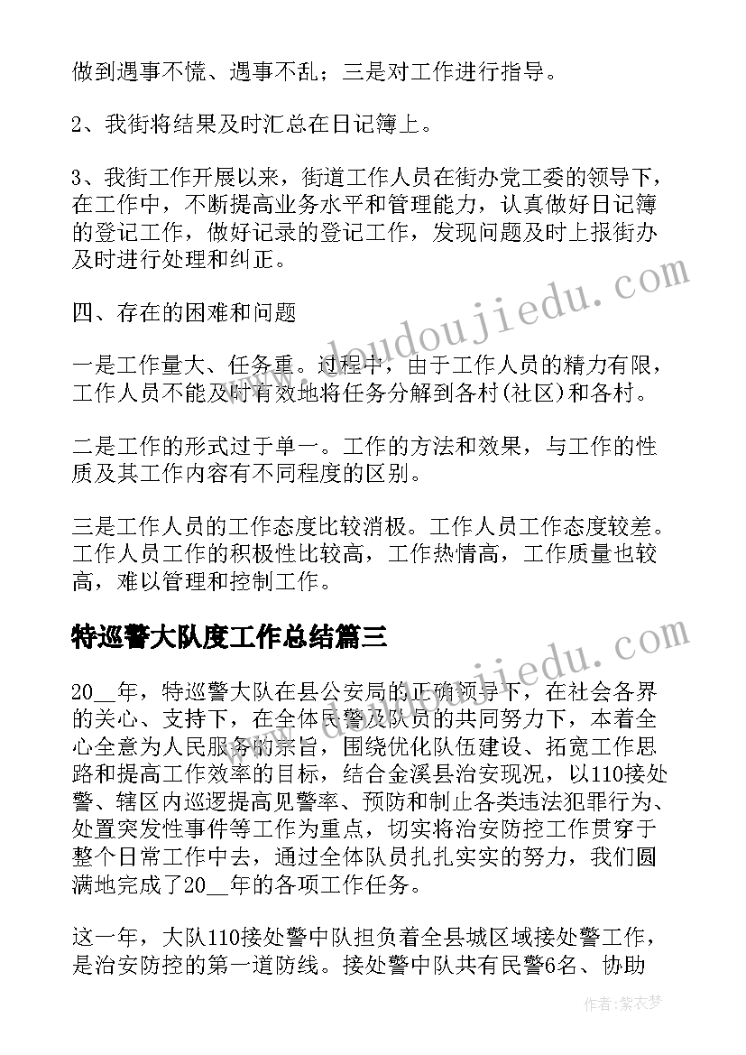 2023年特巡警大队度工作总结 巡警年度工作总结(实用9篇)