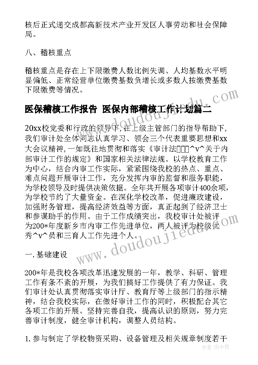 医保稽核工作报告 医保内部稽核工作计划(实用5篇)