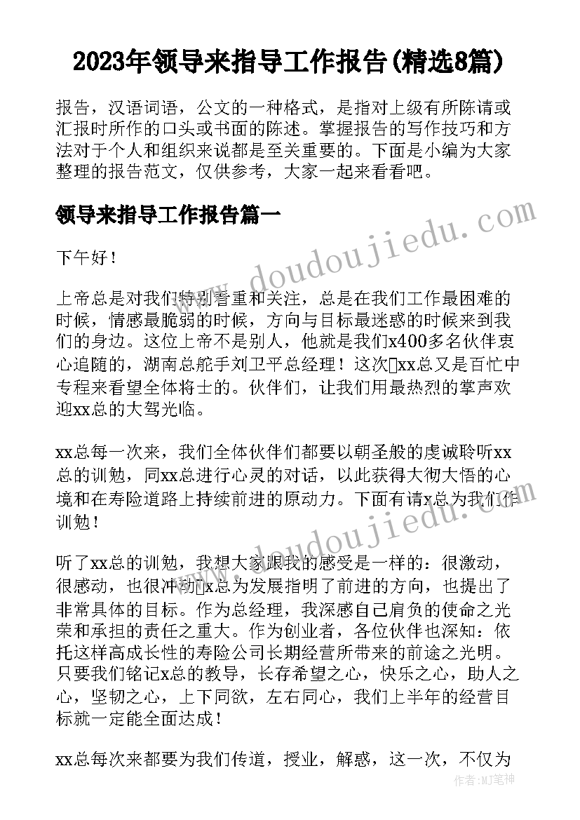 2023年领导来指导工作报告(精选8篇)