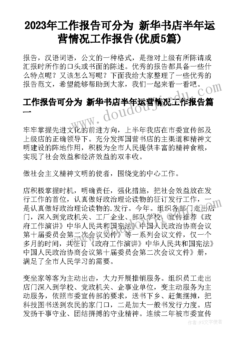 2023年工作报告可分为 新华书店半年运营情况工作报告(优质5篇)