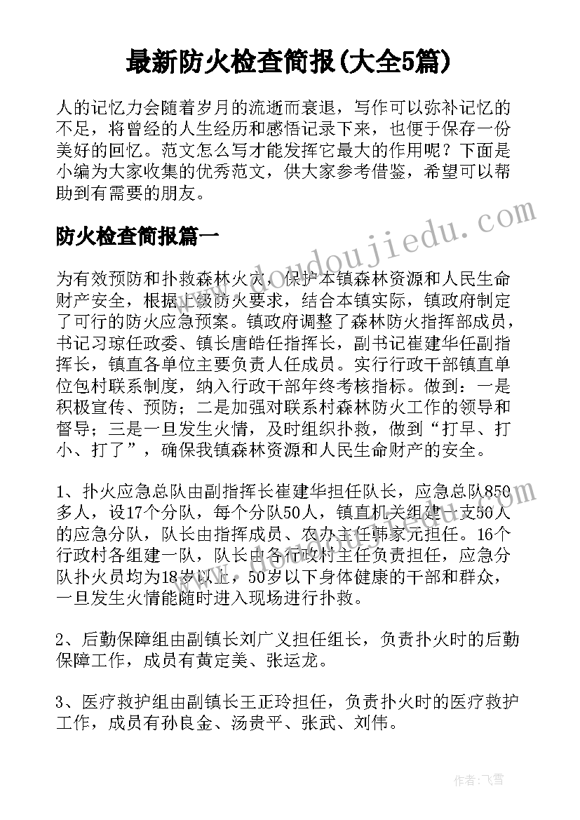 最新防火检查简报(大全5篇)