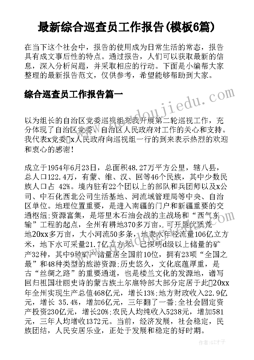 最新综合巡查员工作报告(模板6篇)