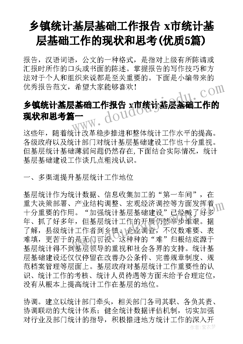 乡镇统计基层基础工作报告 x市统计基层基础工作的现状和思考(优质5篇)