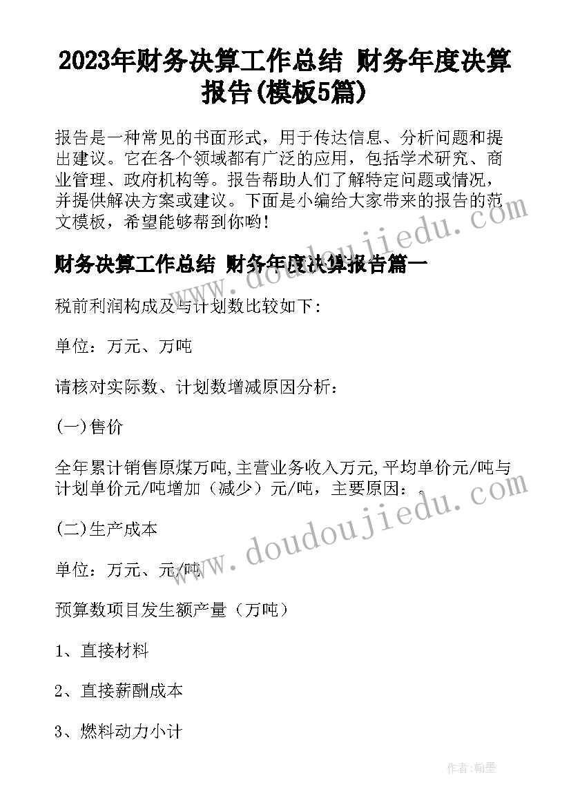 2023年财务决算工作总结 财务年度决算报告(模板5篇)