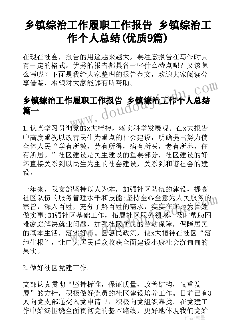 乡镇综治工作履职工作报告 乡镇综治工作个人总结(优质9篇)