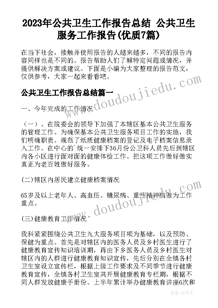 2023年公共卫生工作报告总结 公共卫生服务工作报告(优质7篇)