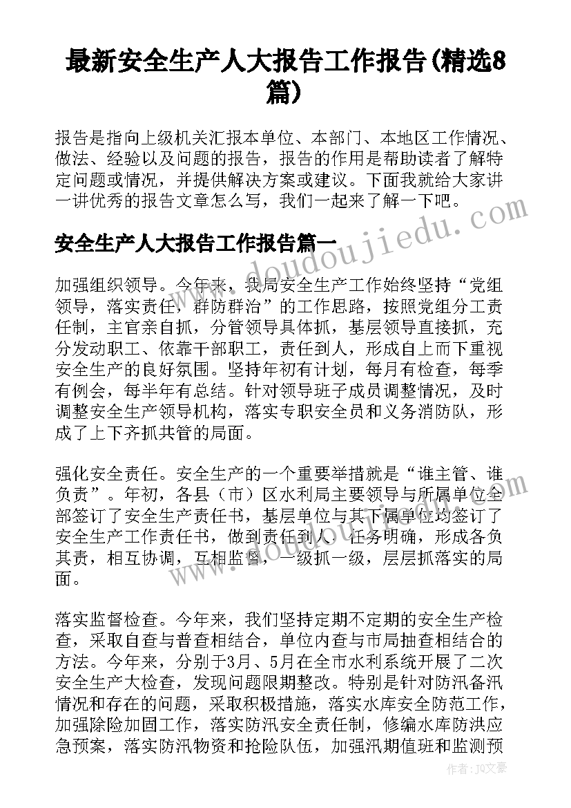 最新安全生产人大报告工作报告(精选8篇)