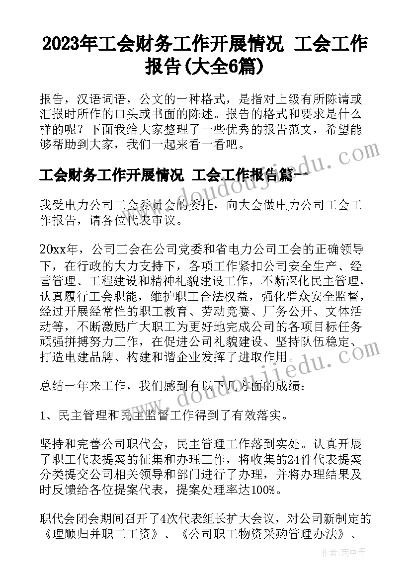 2023年工会财务工作开展情况 工会工作报告(大全6篇)