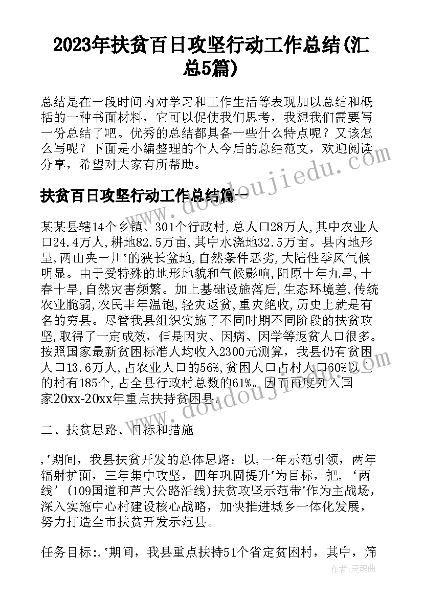 2023年扶贫百日攻坚行动工作总结(汇总5篇)