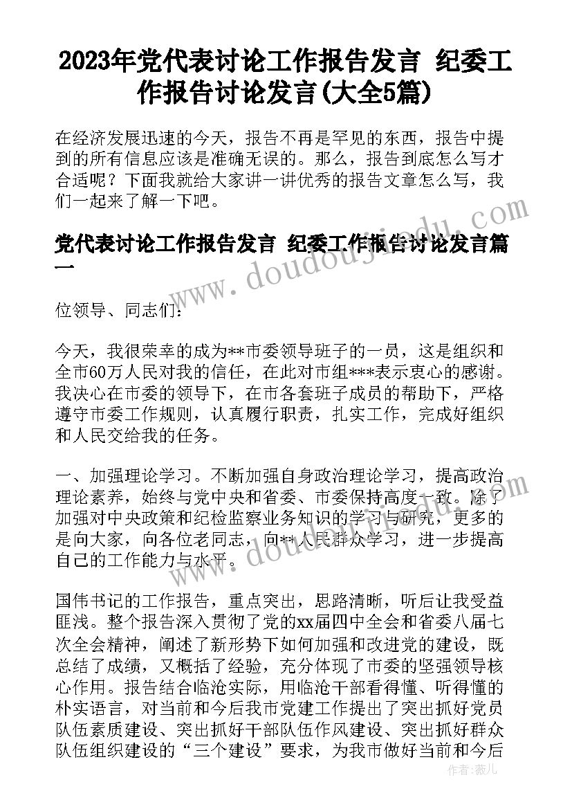 2023年党代表讨论工作报告发言 纪委工作报告讨论发言(大全5篇)